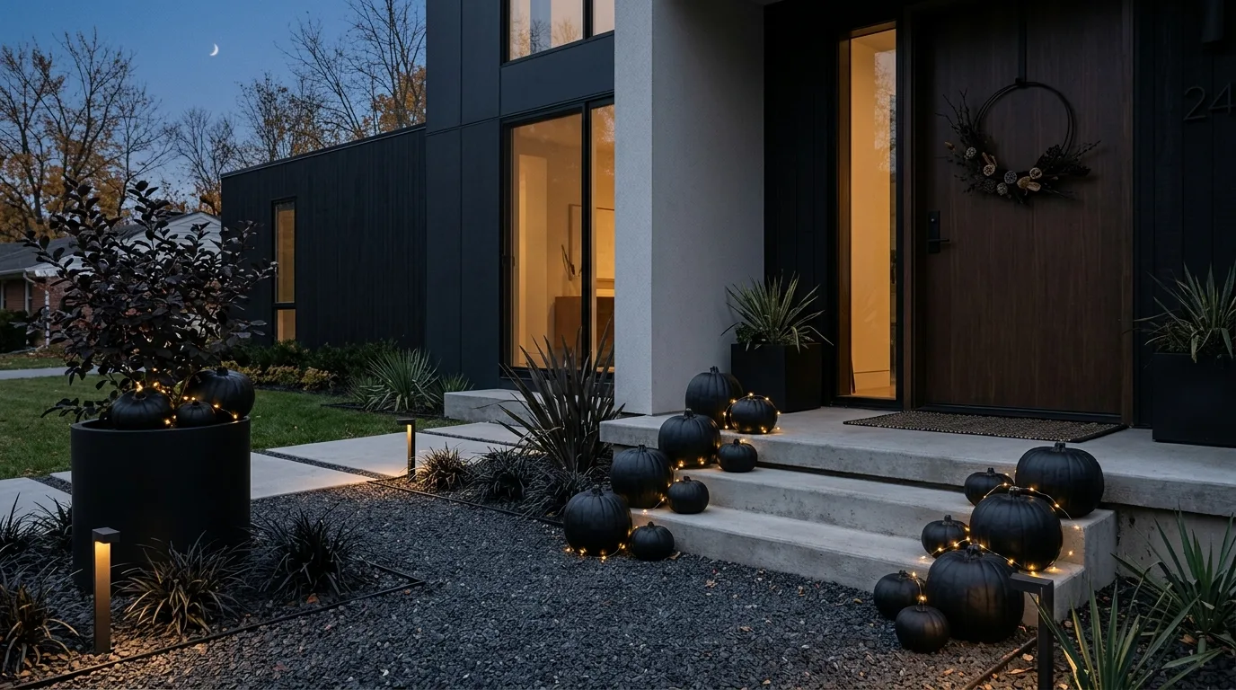 Make the porch connect visually to the yard decor inspiration for an outdoor Halloween yard.